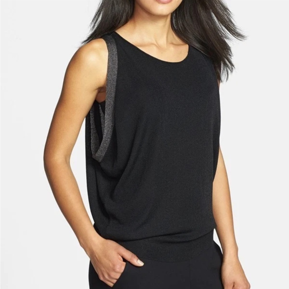 Eileen Fisher Sleeveless Shimmer Metallic Black and Silver Tank Top